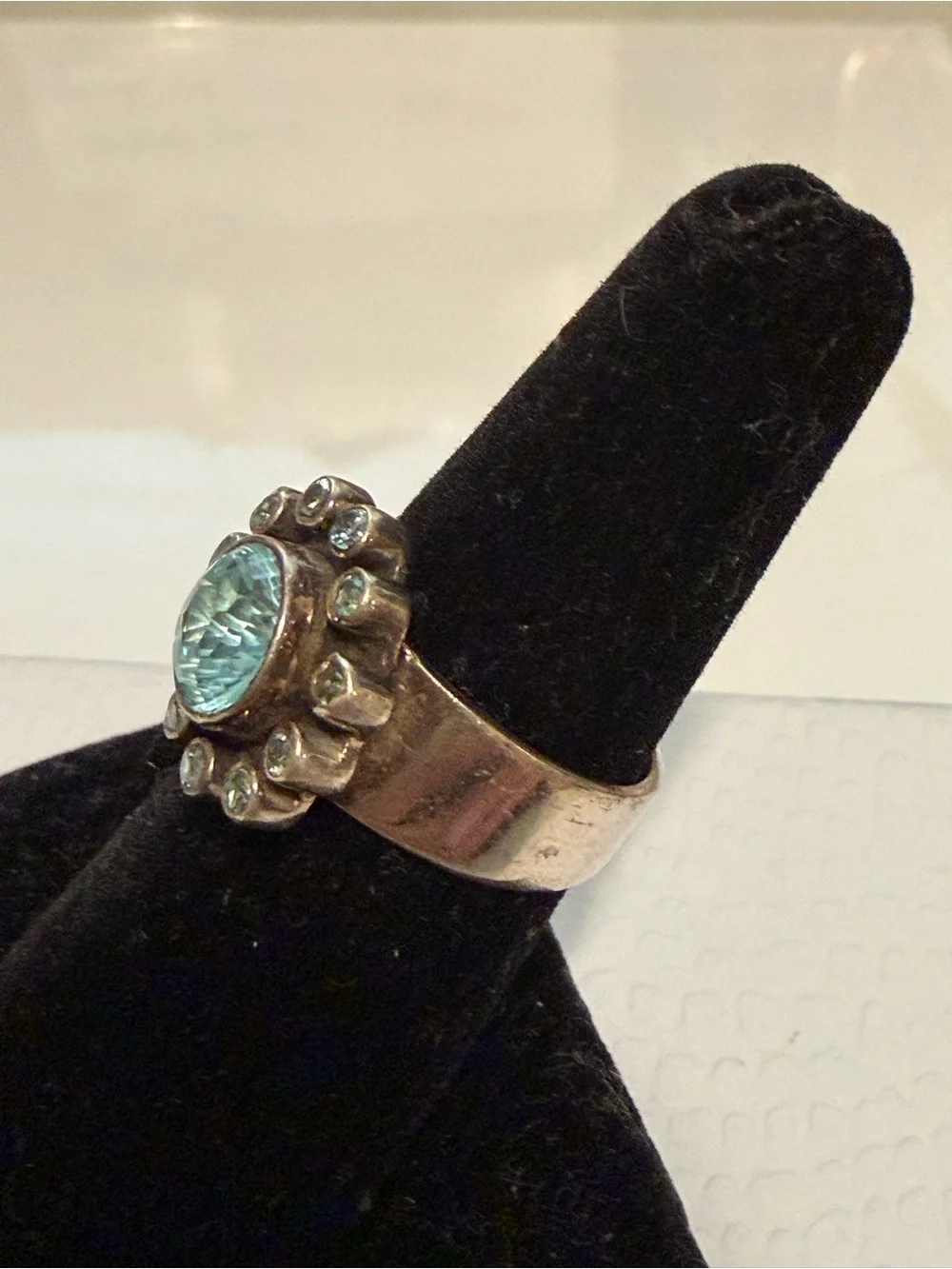 Vintage Sterling silver KumKum ring with blue topaz
